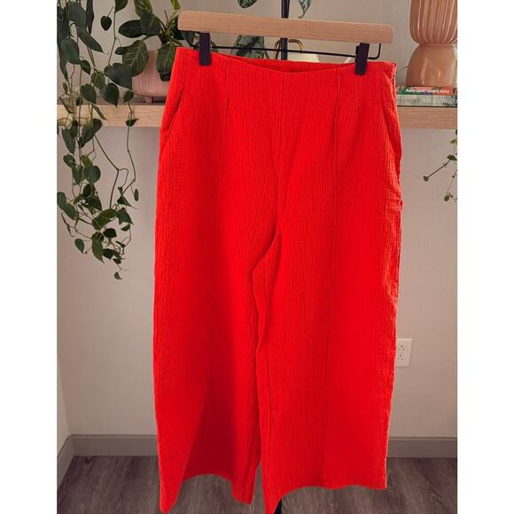 Maeve Anthropologie Gauze Red Wide Leg Cropped Pants Women’s Size 8 Boho Chic - Picture 2 of 9